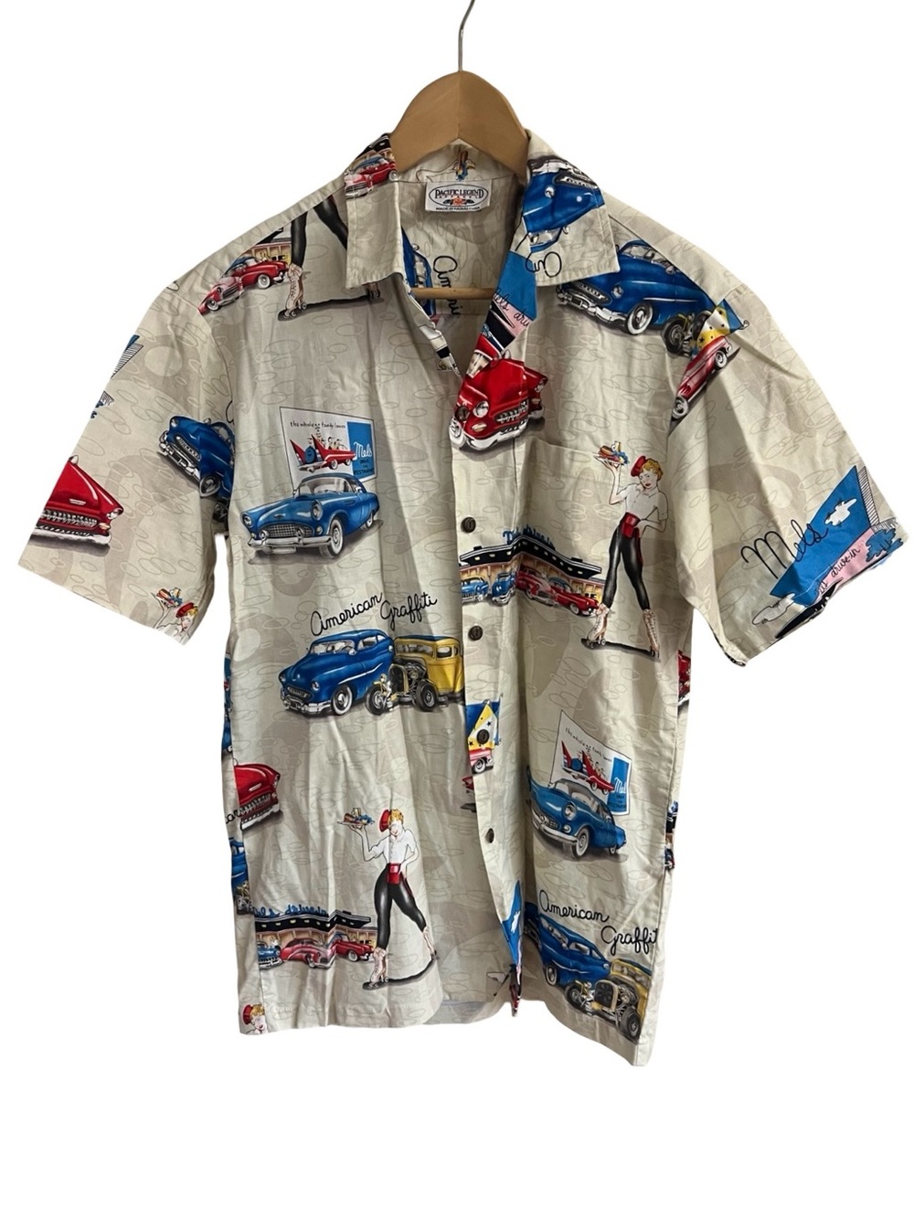 VTG Pacific Legend MEL’S DRIVE IN American Graffiti Aloha Hawaiian M Shirt USA